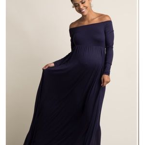 Pinkblush Dresses - Navy off the shoulder maternity maxi dress Pinkblush Dresses - Navy off the shoulder maternity maxi dress